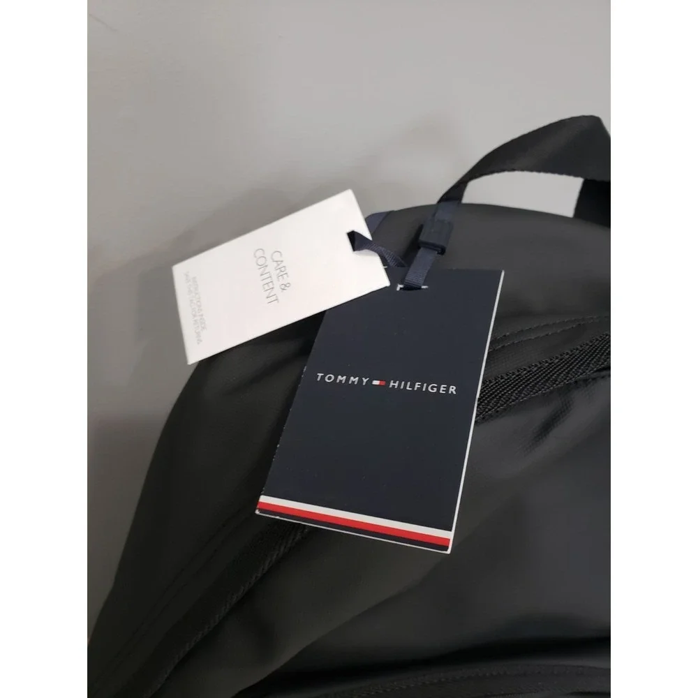 NEW TOMMY HILFIGER‎ Backpack LAPTOP Black Dome Stripe Logo Mens Travel School